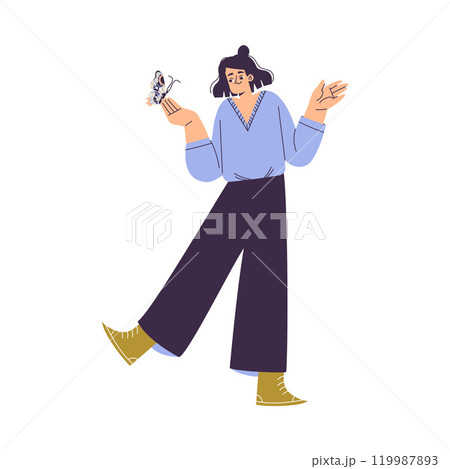 Woman Studying Butterfly Insect Exploring Nature Vector Illustration Woman Studying Butterfly Insect Exploring Nature Vector Illustration 119987893