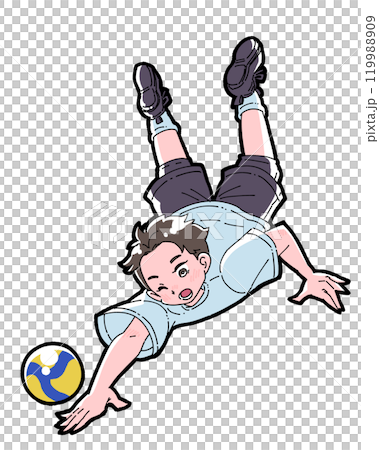 フライングレシーブをする男の子のイラスト 119988909