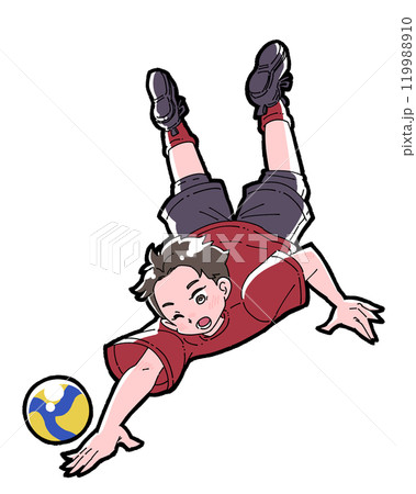 フライングレシーブをする男の子のイラスト 119988910