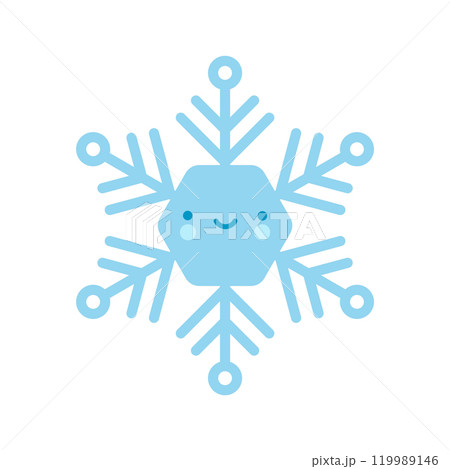Cute blue Vector emoji Snowflake icon. Merry Christmas Cartoon Illustration for winter holiday invitation, greeting card, design Cute blue Vector emoji Snowflake icon. Merry Christmas Cartoon Illustration for winter holiday invitation, greeting card, design 119989146