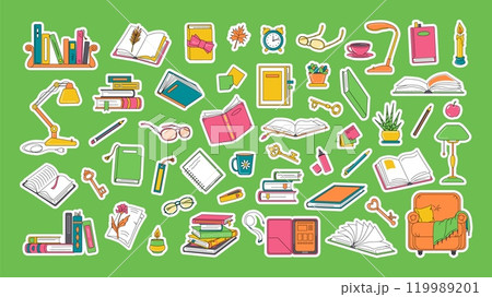 Books and stationery, reading related stickers Books and stationery, reading related stickers 119989201