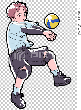 Illustration of a boy receiving the ball Illustration of a boy receiving the ball 119989260