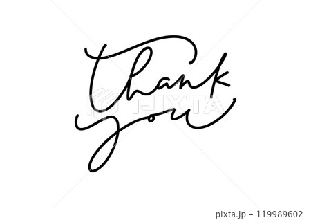 Thank you lettering text handwriting calligraphy isolated on white background Greeting Card Vector thanksgiving day. Perfect for adding a personal touch to your designs, cards, or social media posts 119989602