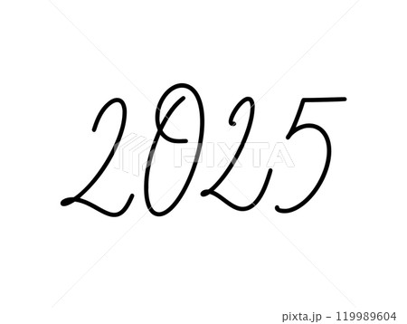 Hand drawn vector lettering calligraphy black number text 2025. Happy New Year Christmas greeting card. Vintage illustration design 119989604