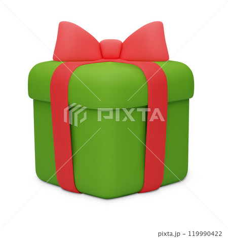 3d realistic green giftbox with red bow. Closed box with festive ribbon. Holiday present. 3D Vector illustration isolated on a white background. 3d realistic green giftbox with red bow. Closed box with festive ribbon. Holiday present. 3D Vector illustration isolated on a white background. 119990422