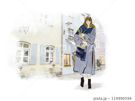 美しい街並みを歩く女性 119990594