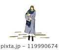 石畳の道を歩く女性 119990674