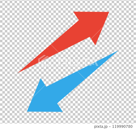 Illustration of red and blue left and right arrows seen from the front Illustration of red and blue left and right arrows seen from the front 119990780