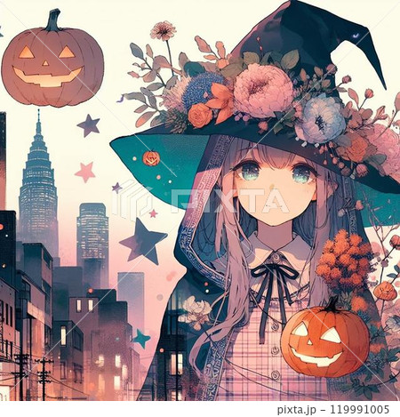 ハロウィンのかぼちゃを持った魔女 119991005