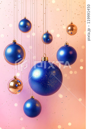 Festive Christmas and New Year composition with glittering blue shiny baubles. High quality photo with space for text Festive Christmas and New Year composition with glittering blue shiny baubles. High quality photo with space for text 119991450