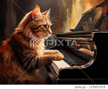 ピアノを弾く猫のイラストのイラスト素材 [119991959] - PIXTA