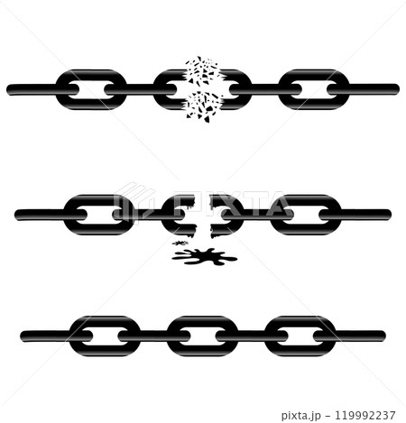 Vector Broken Chain icon, Weaknesses icon. Metal chain icon. Simple flat logo of chain on white background. Chain silhouette symbol Vector Broken Chain icon, Weaknesses icon. Metal chain icon. Simple flat logo of chain on white background. Chain silhouette symbol 119992237