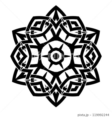Vector round ornament. Decorative vintage ethnic pattern for tattoo or logo. Celtic knots frame. Scandinavian traditional ornament. Vector round ornament. Decorative vintage ethnic pattern for tattoo or logo. Celtic knots frame. Scandinavian traditional ornament. 119992244