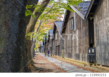 秋の紅葉に包まれる山居倉庫 119993253