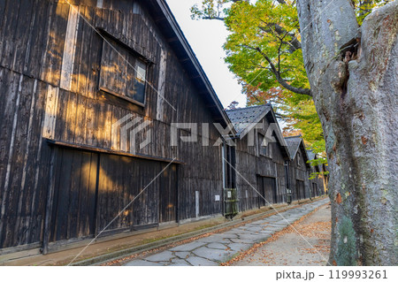 秋の紅葉に包まれる山居倉庫 秋の紅葉に包まれる山居倉庫 119993261
