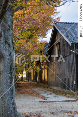 秋の紅葉に包まれる山居倉庫 119993263