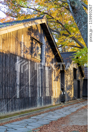 秋の紅葉に包まれる山居倉庫 119993267