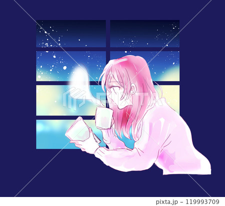 飲み物を飲みながら本を読む女性 飲み物を飲みながら本を読む女性 119993709