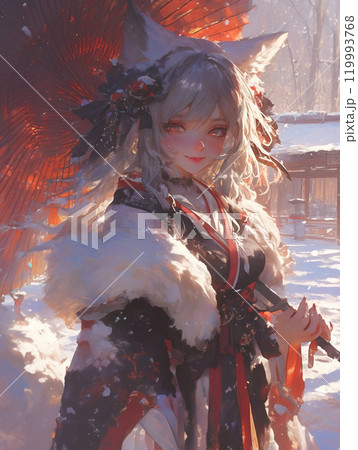 冬の光に包まれる狐耳の少女 119993768