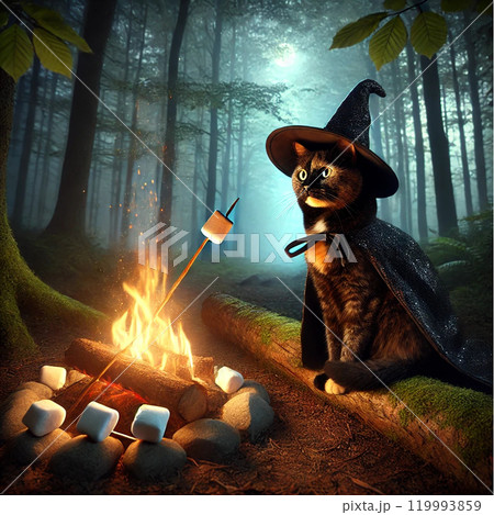 ネコの焚火と焼きマシュマロ 119993859
