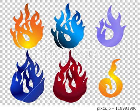 いろいろな形のグラデーションカラーの火・炎・炎上・燃えるイメージのアイコンセット - ベクターイラス 119993980