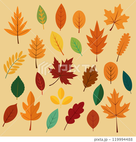 Autumn Leaves Flat Design Clip Art, Vector Illustration Autumn Leaves Flat Design Clip Art, Vector Illustration 119994488
