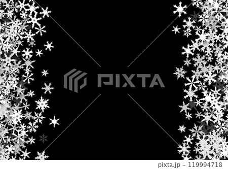 Christmas background with falling snowflakes. Winter holiday background or frame with pattern of layered snow. Christmas background with falling snowflakes. Winter holiday background or frame with pattern of layered snow. 119994718
