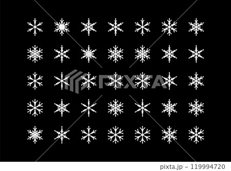 Set of cute snowflake icons on isolated background New Year ornament Symbols for mobile apps and website design. Flat snowflake icons, silhouette. 119994720