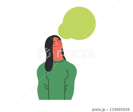 Thinking people, modern flat vector concept illustration- woman standing thoughtfully, looking upwards, bubble near head Metaphor for reflection, analysis, introspection, contemplation, deep thought Thinking people, modern flat vector concept illustration- woman standing thoughtfully, looking upwards, bubble near head Metaphor for reflection, analysis, introspection, contemplation, deep thought 119995026