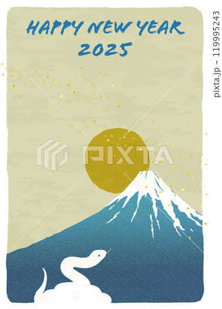 巳年の年賀状テンプレート　蛇と富士山と日の出 119995243