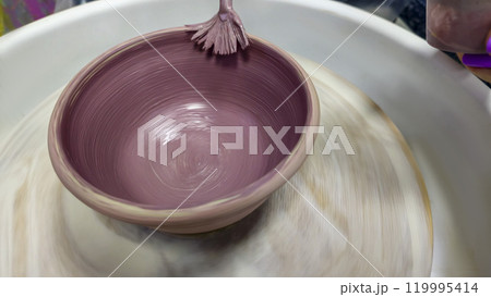 Handmade clay cups. In the process of preparation. Step by step guide. 119995414
