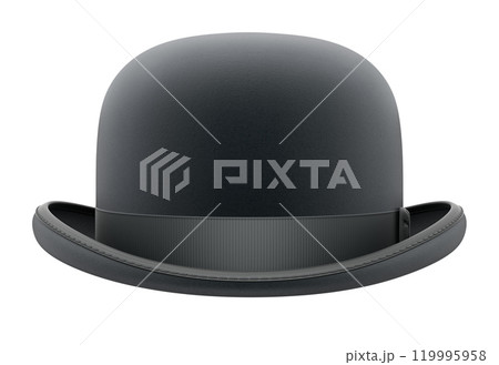 Front view of black bowler hat isolated on white background - 3D illustration 119995958