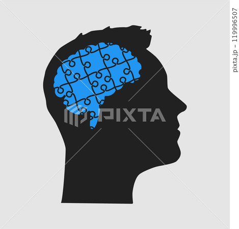 Male head. Humane brain made from puzzle pieces Male head. Humane brain made from puzzle pieces 119996507