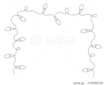 Festoon, garland with bulbs drawing with one continuous line. Festive, Christmas garland in simple linear style. Separating frame for banner. Vector editable illustration 119996585