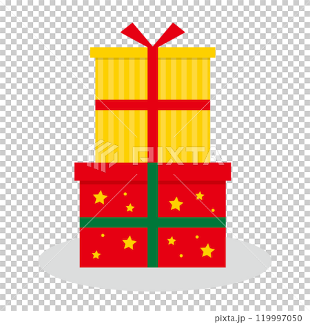 Two stacked Christmas presents, red and yellow 119997050