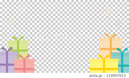 Colorful gifts and snow frame 119997053