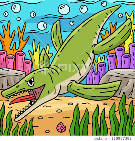 Dinosaur Liopleurodon Colored Cartoon Illustration Dinosaur Liopleurodon Colored Cartoon Illustration 119997398