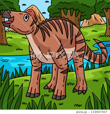 Dino Edmontosaurus Colored Cartoon Illustration Dino Edmontosaurus Colored Cartoon Illustration 119997407