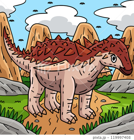 Dinosaur Borealopelta Colored Cartoon Illustration 119997408