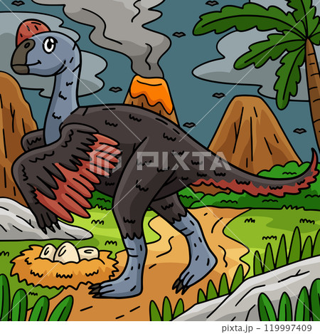 Dinosaur Oviraptor Colored Cartoon Illustration 119997409