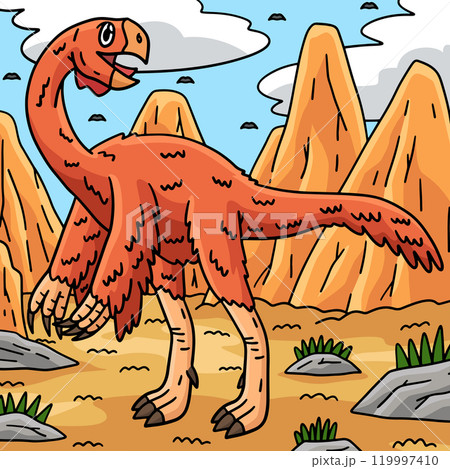 Dino Gigantoraptor Colored Cartoon Illustration 119997410