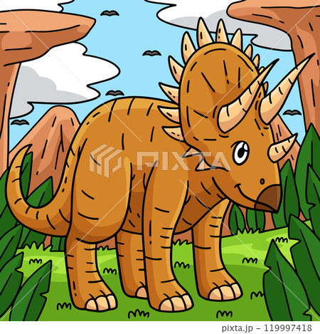 Dinosaur Triceratops Colored Cartoon Illustration 119997418