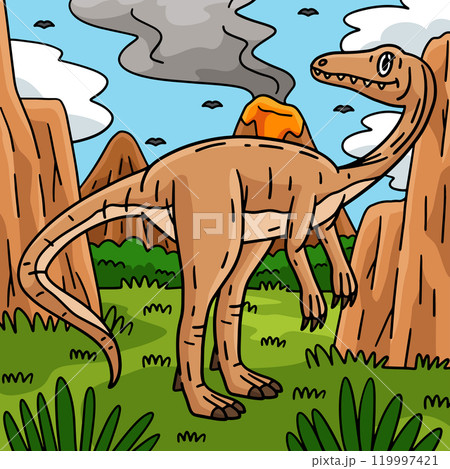 Dinosaur Coelophysis Colored Cartoon Illustration Dinosaur Coelophysis Colored Cartoon Illustration 119997421