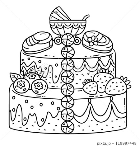 Baby Shower Cake Isolated Coloring Page for Kids 119997449
