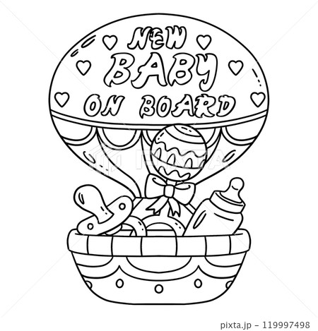 Baby Shower New Baby on Board Isolated Coloring  119997498