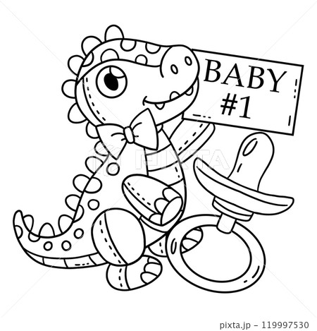 Baby Shower Dinosaur Plushie and Pacifier Isolated 119997530