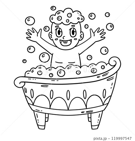 Baby Shower Baby in a Bathtub Isolated Coloring  119997547