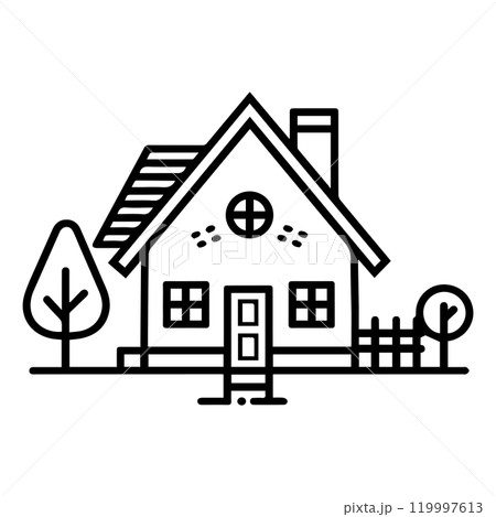 cottage icon or modern line symbol. Vector line art and icon design with bold outline. Black and white Pixel Perfect minimalistic symbol isolated white background. Silhouette simple thin sign 119997613