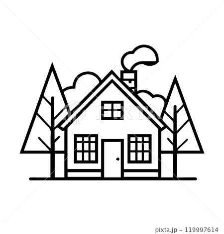 cottage icon or modern line symbol. Vector line art and icon design with bold outline. Black and white Pixel Perfect minimalistic symbol isolated white background. Silhouette simple thin sign 119997614