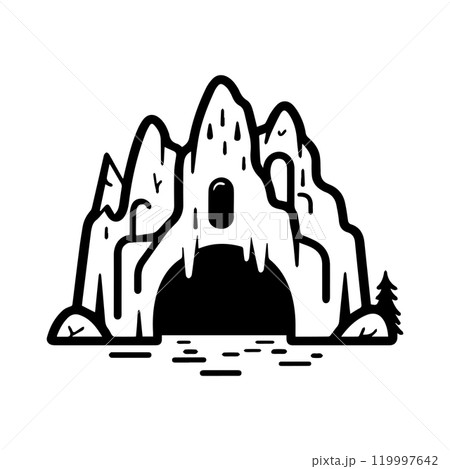 cave icon or modern line symbol. Vector line art and icon design with bold outline. Black and white Pixel Perfect minimalistic symbol isolated white background. Silhouette simple thin sign cave icon or modern line symbol. Vector line art and icon design with bold outline. Black and white Pixel Perfect minimalistic symbol isolated white background. Silhouette simple thin sign 119997642